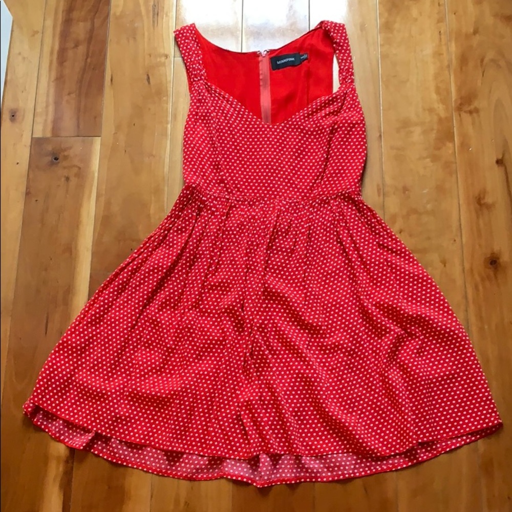 Darling Mink Pink red polka dot dress